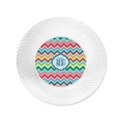 Retro Chevron Monogram Plastic Party Appetizer & Dessert Plates - 6"