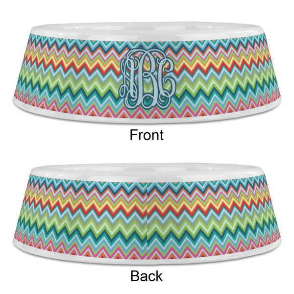 Retro Chevron Monogram Plastic Pet Bowls - Large - APPROVAL