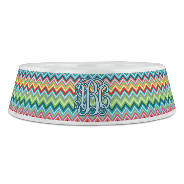 Retro Chevron Monogram Plastic Pet Bowls - Large - FRONT