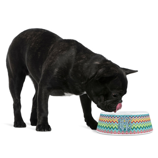 Retro Chevron Monogram Plastic Pet Bowls - Medium - LIFESTYLE