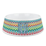 Retro Chevron Monogram Plastic Dog Bowl - Medium