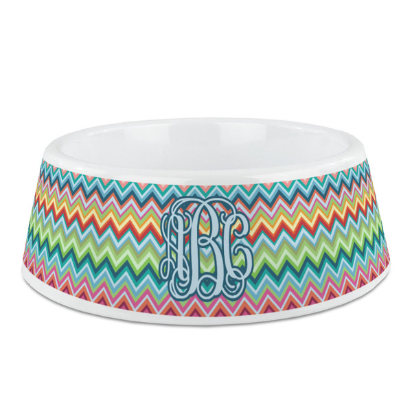Custom Retro Chevron Monogram Plastic Dog Bowl