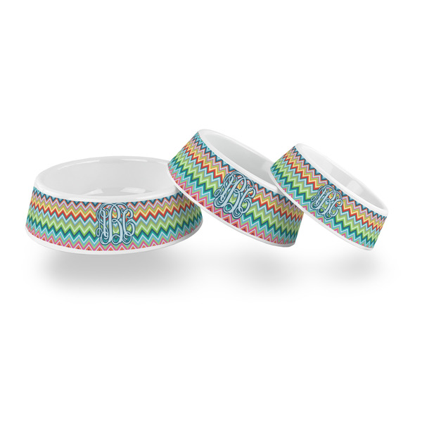 Retro Chevron Monogram Plastic Pet Bowls - PARENT MAIN