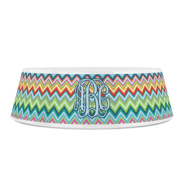 Retro Chevron Monogram Plastic Pet Bowls - Small - FRONT