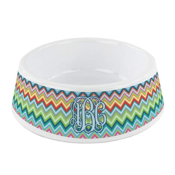 Custom Retro Chevron Monogram Plastic Dog Bowl - Small