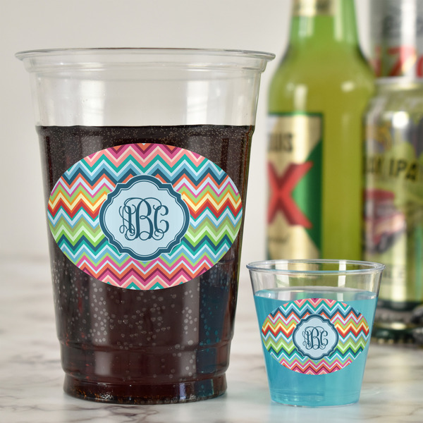 Retro Chevron Monogram Plastic Shot Glasses - In Context