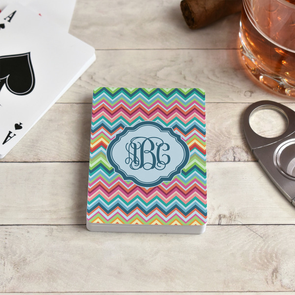 Retro Chevron Monogram Playing Cards - In Context