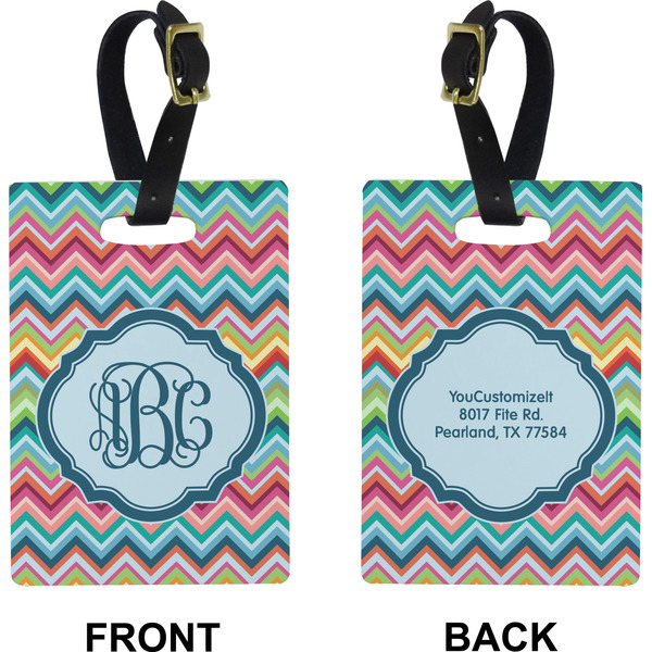Retro Chevron Monogram Rectangle Luggage Tag (Front + Back)