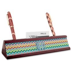 Retro Chevron Monogram Red Mahogany Nameplate with Business Card Holder (Personalized)
