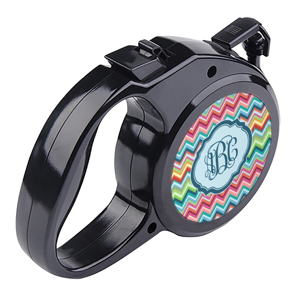 Retro Chevron Monogram Retractable Dog Leash - Angle