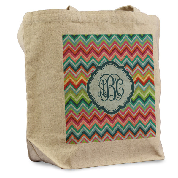 Custom Retro Chevron Monogram Reusable Cotton Grocery Bag