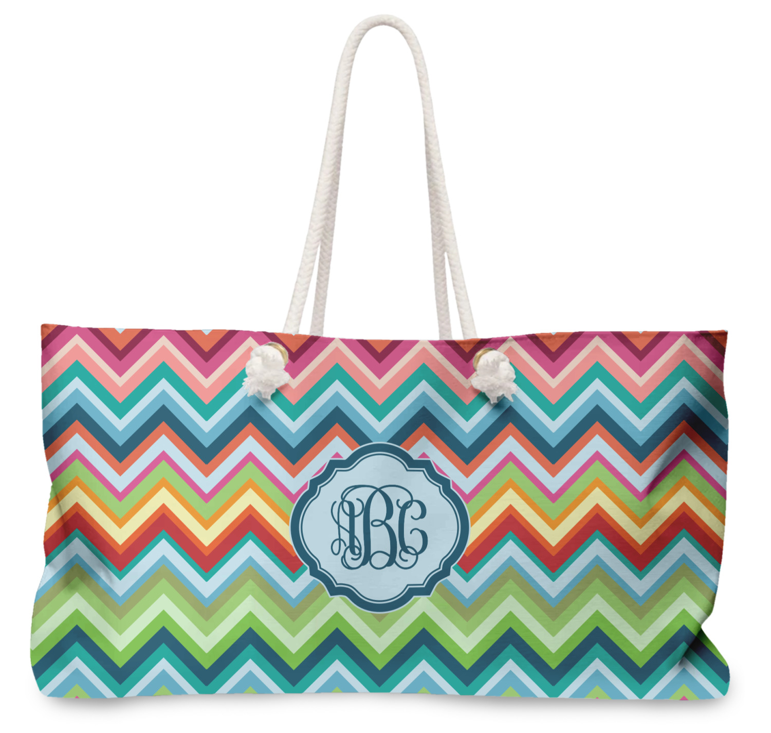 Custom Retro Chevron Monogram Large Tote Bag with Rope Handles