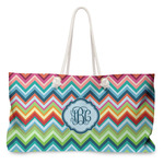 Retro Chevron Monogram Large Tote Bag with Rope Handles