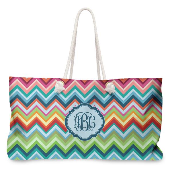 Custom Retro Chevron Monogram Large Tote Bag with Rope Handles
