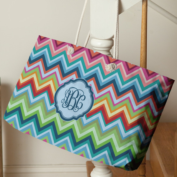 Retro Chevron Monogram Large Rope Tote - Life Style