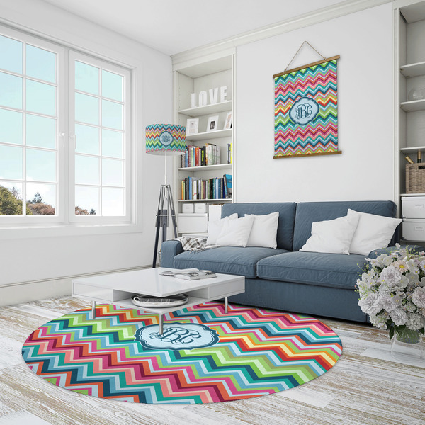 Retro Chevron Monogram Round Area Rug - IN CONTEXT