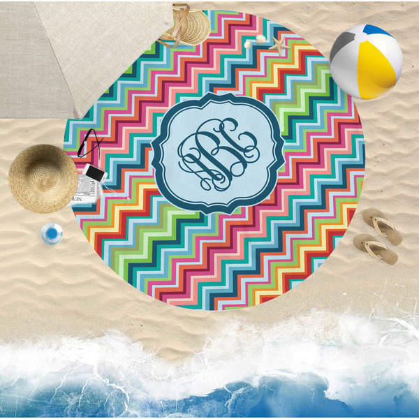Retro Chevron Monogram Beach Towel Lifestyle