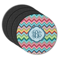 Retro Chevron Monogram Round Rubber Backed Coasters - Set of 4 (Personalized)