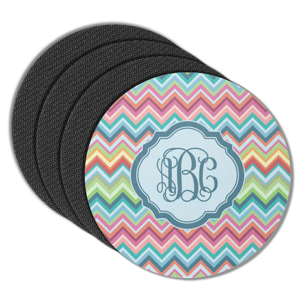 Retro Chevron Monogram Round Coaster Rubber Back - Main