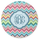 Retro Chevron Monogram Round Rubber Backed Coaster (Personalized)