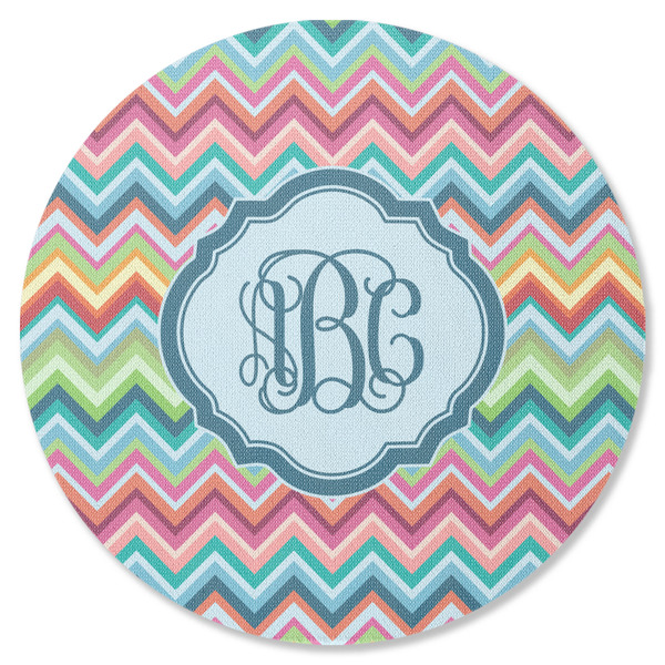 Retro Chevron Monogram Round Coaster Rubber Back - Single