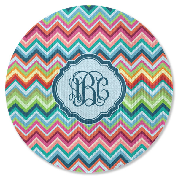Custom Retro Chevron Monogram Round Rubber Backed Coaster (Personalized)