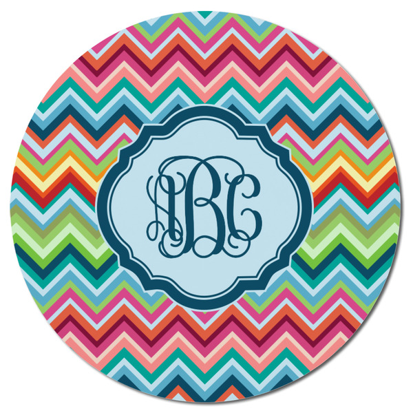Retro Chevron Monogram Round Fridge Magnet - FRONT