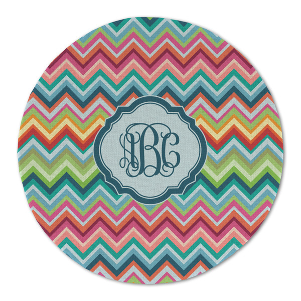 Retro Chevron Monogram Round Linen Placemats - FRONT (Double Sided)