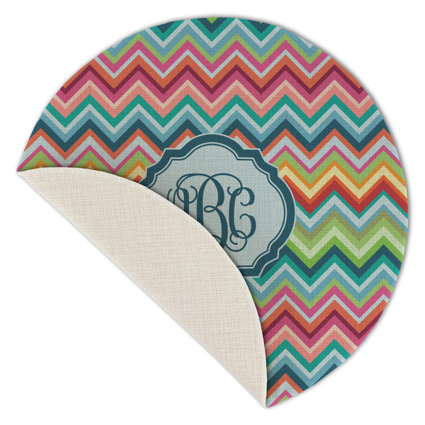 Retro Chevron Monogram Round Linen Placemats - Front (folded corner single sided)
