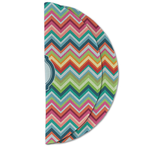 Retro Chevron Monogram Round Linen Placemats - HALF FOLDED (double sided)