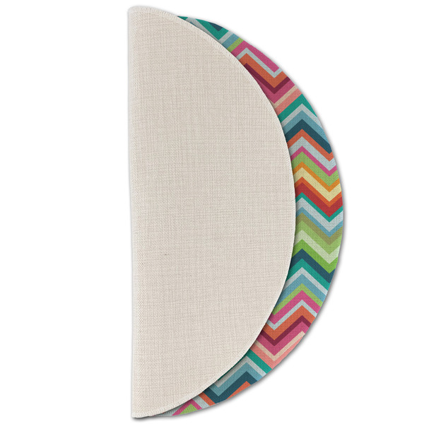 Retro Chevron Monogram Round Linen Placemats - HALF FOLDED (single sided)