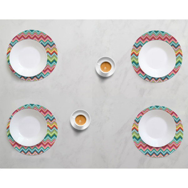 Retro Chevron Monogram Round Linen Placemats - LIFESTYLE (set of 4)