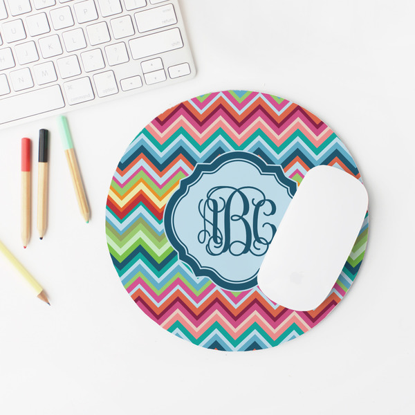 Retro Chevron Monogram Round Mousepad - LIFESTYLE 2