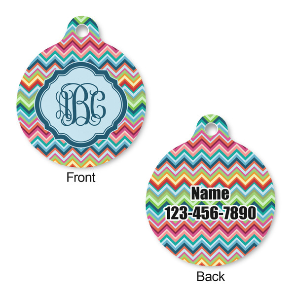 Retro Chevron Monogram Round Pet Tag - Front & Back