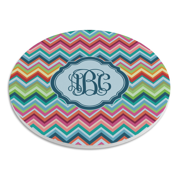 Retro Chevron Monogram Round Stone Trivet - Angle View