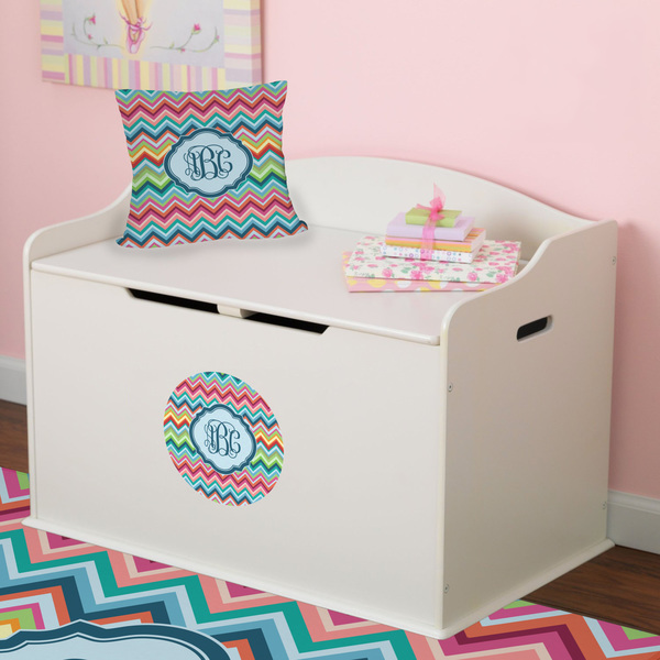Retro Chevron Monogram Round Wall Decal on Toy Chest