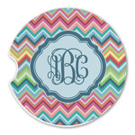 Retro Chevron Monogram Sandstone Car Coaster - Single (Personalized)