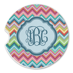 Retro Chevron Monogram Sandstone Car Coaster - Single (Personalized)