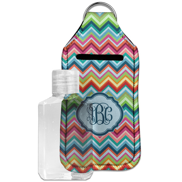 Custom Retro Chevron Monogram Hand Sanitizer & Keychain Holder - Large
