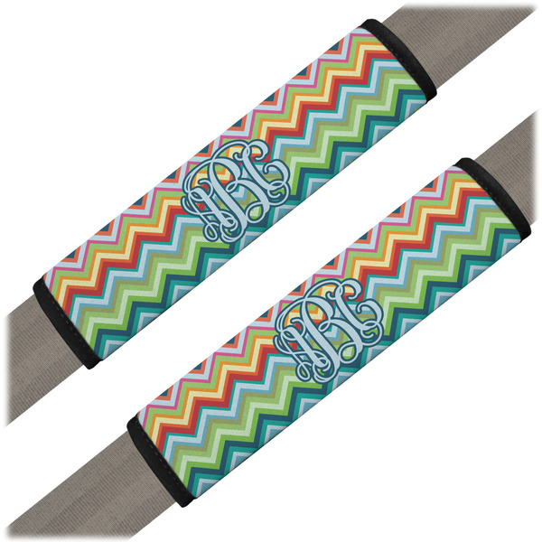 Custom Retro Chevron Monogram Seat Belt Covers (Set of 2) (Personalized)