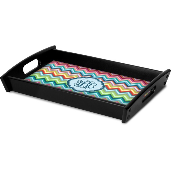 Retro Chevron Monogram Serving Tray Black - Corner