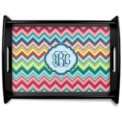 Retro Chevron Monogram Black Wooden Tray - Large (Personalized)