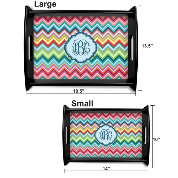 Retro Chevron Monogram Serving Tray Black Sizes