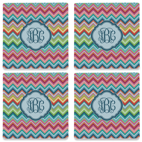 Retro Chevron Monogram Set of 4 Sandstone Coasters - See All 4 View