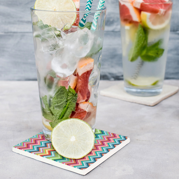 Retro Chevron Monogram Set of 4 Stone Coasters - In Context View