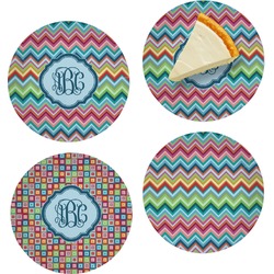 Retro Chevron Monogram Set of 4 Glass Appetizer / Dessert Plate 8" (Personalized)