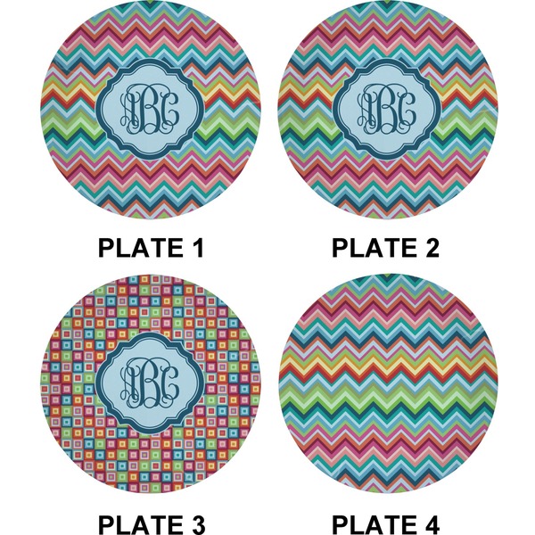 Retro Chevron Monogram Set of Appetizer / Dessert Plates (Approval)