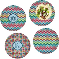 Retro Chevron Monogram Set of 4 Glass Lunch / Dinner Plate 10" (Personalized)