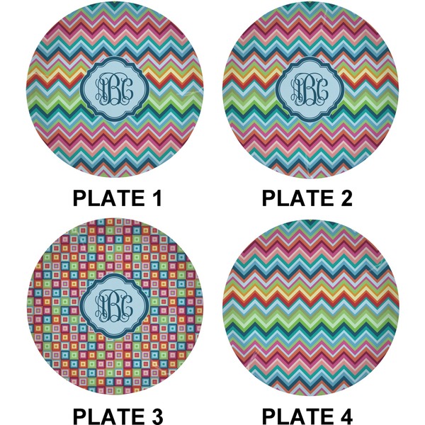 Retro Chevron Monogram Set of Lunch / Dinner Plates (Approval)