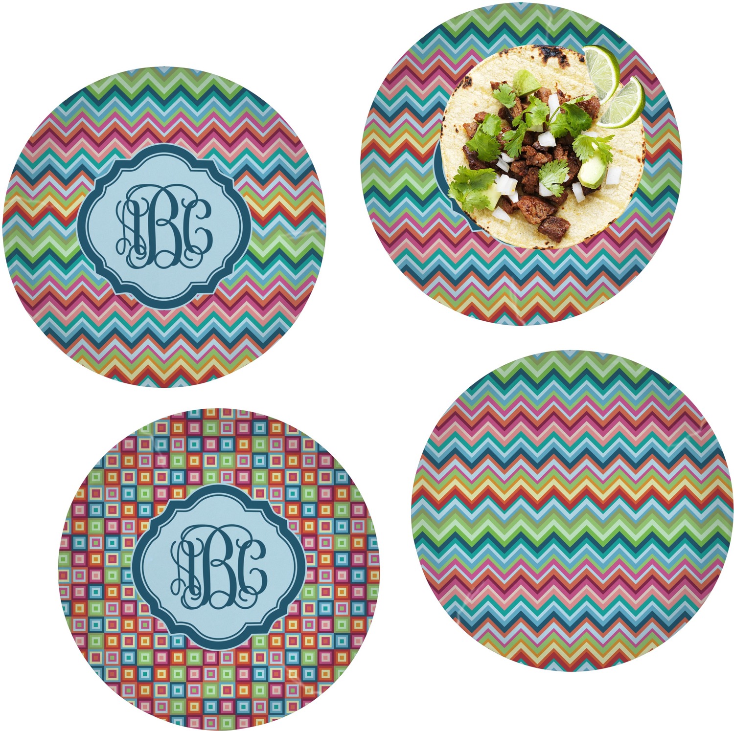 Retro Chevron Monogram Dinner Plate (Personalized) YouCustomizeIt